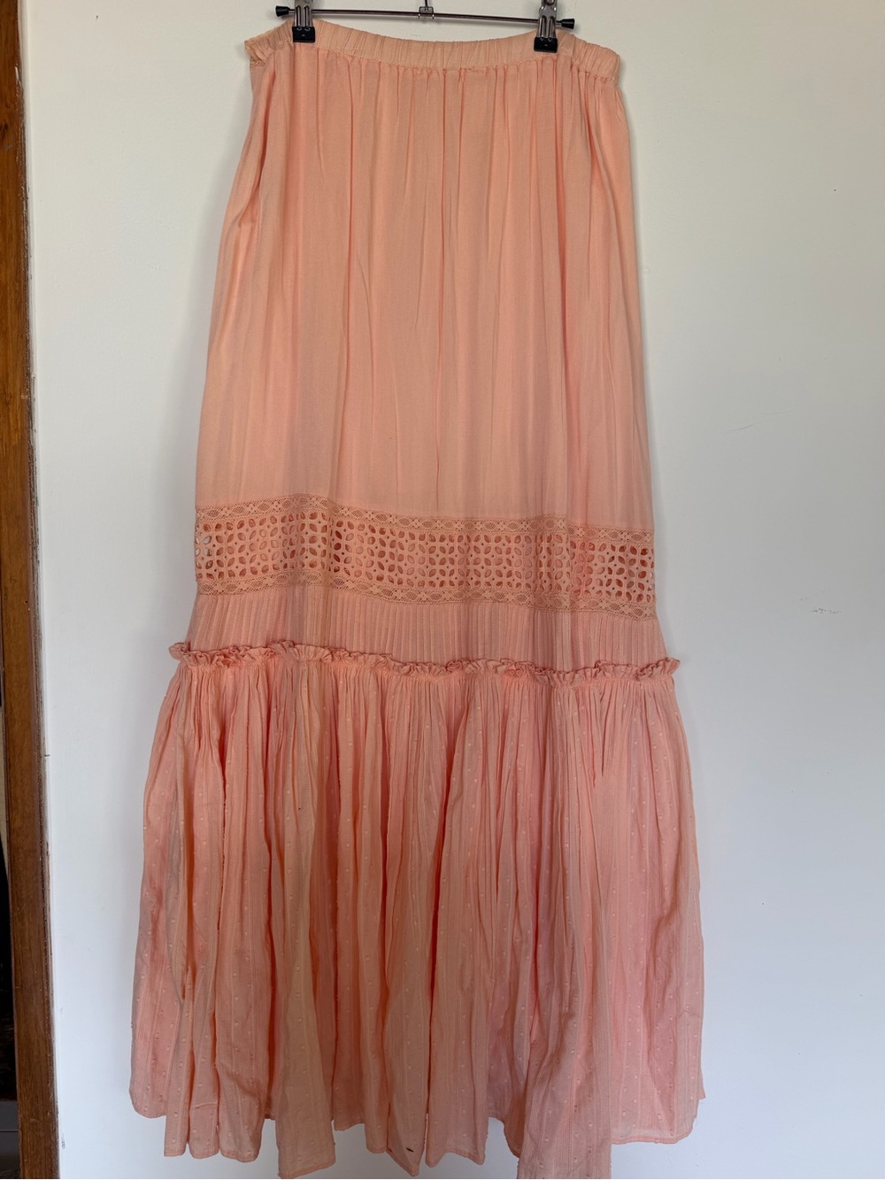 Free People ~ Bohemian Tiered Peach Maxi Skirt - size Lg - Picture 3 of 7